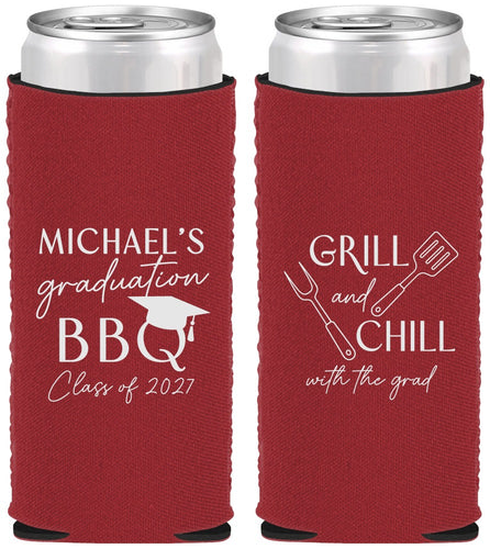 Custom Graduation Neoprene Slim Can Coolers - Class Of 2027 Bbq | 130009
