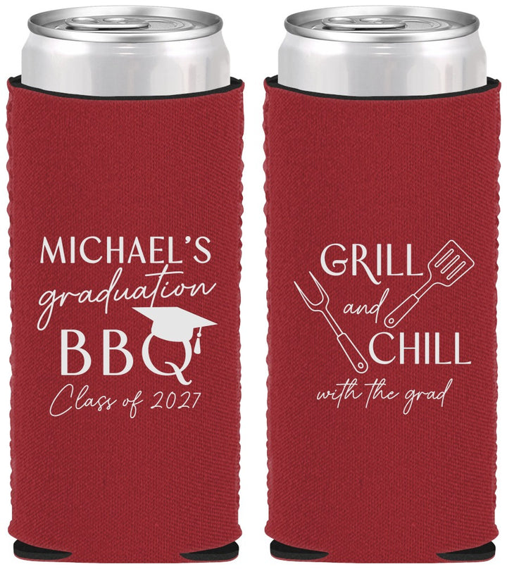 Custom Graduation Neoprene Slim Can Coolers - Class Of 2027 Bbq | 130009