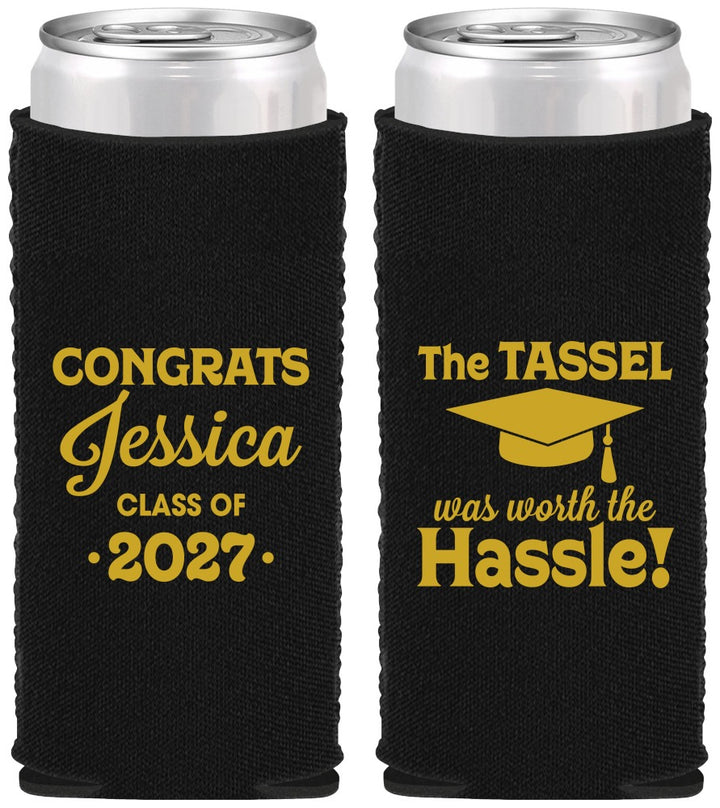 Custom Graduation Neoprene Slim Can Coolers - Class Of 2027 Tassel Hassel | 130012