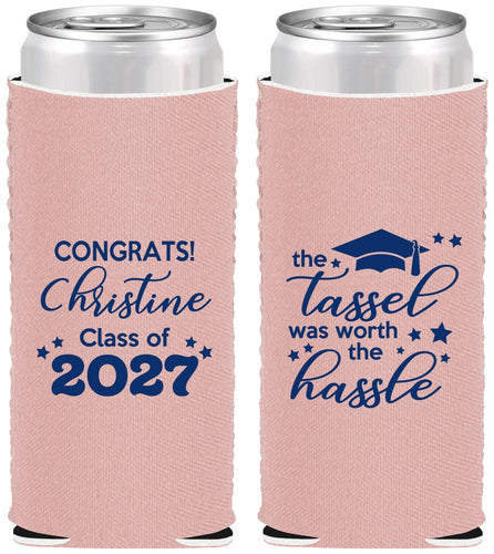 Custom Graduation Neoprene Slim Can Coolers - Class Of 2027 Tassel Hassel | 130013