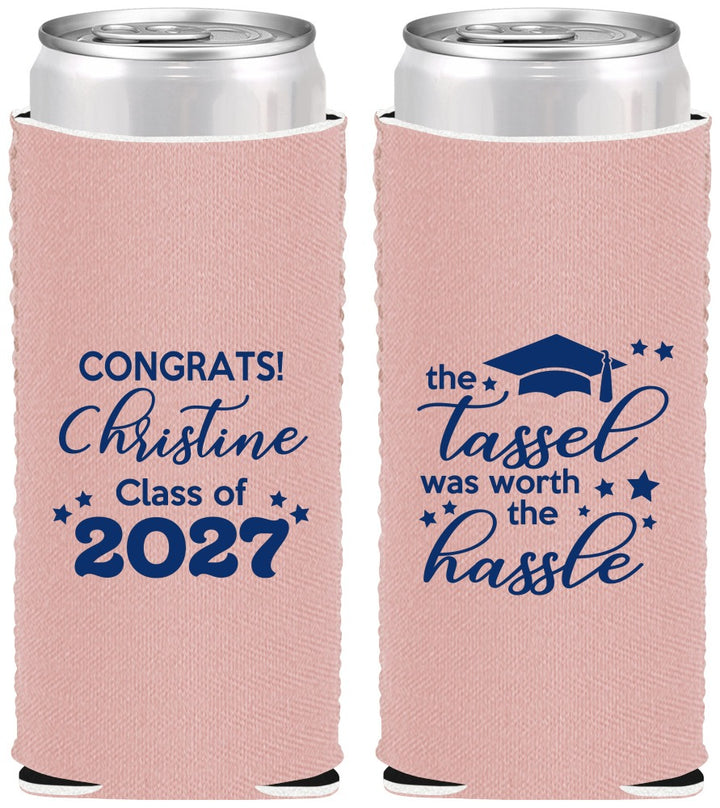 Custom Graduation Neoprene Slim Can Coolers - Class Of 2027 Tassel Hassel | 130013