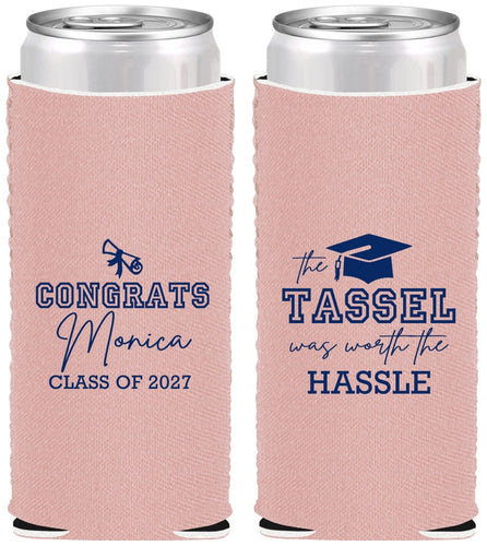 Custom Graduation Neoprene Slim Can Coolers - Class Of 2027 Tassel Hassel | 130014