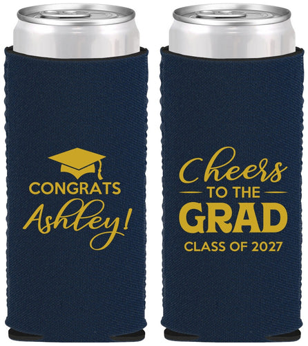 Custom Graduation Neoprene Slim Can Coolers - Class Of 2027 Cheers Grad | 130020