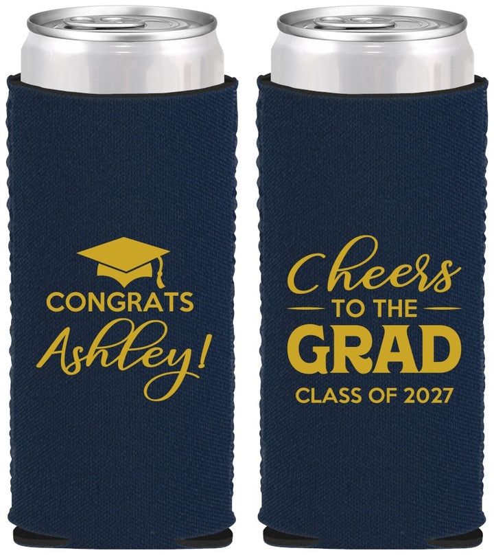 Custom Graduation Neoprene Slim Can Coolers - Class Of 2027 Cheers Grad | 130020