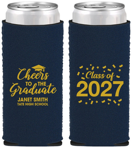 Custom Graduation Neoprene Slim Can Coolers - Class Of 2027 Cheers Graduate | 130021