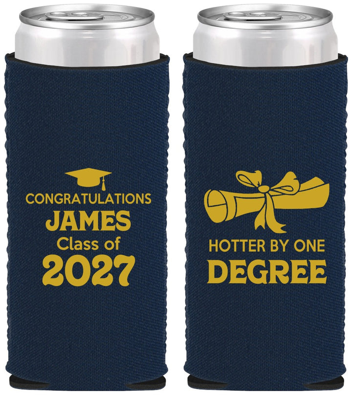 Custom Graduation Neoprene Slim Can Coolers - Class Of 2027 Hotter Degree | 130022