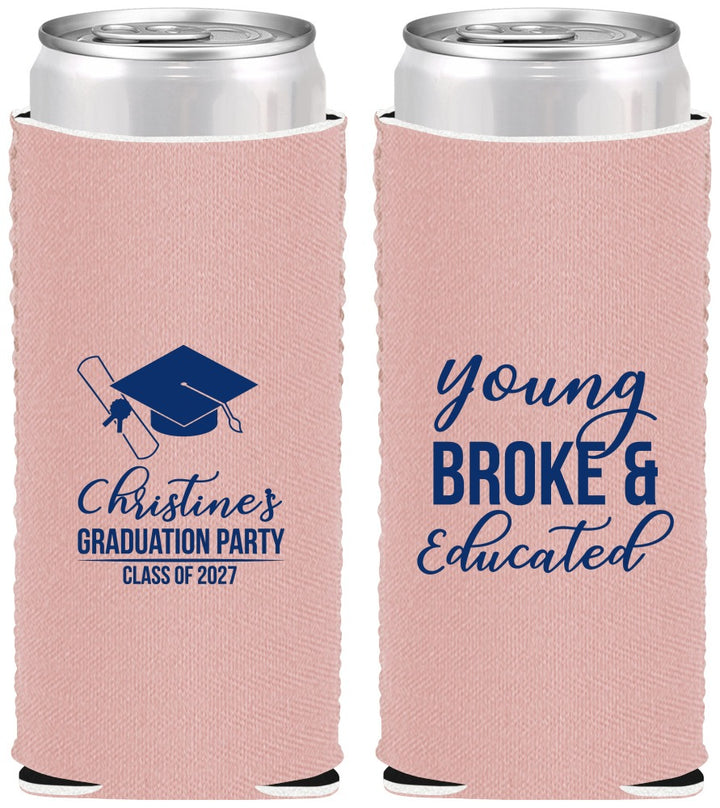 Custom Graduation Neoprene Slim Can Coolers - Class Of 2027 Young Broke | 130026