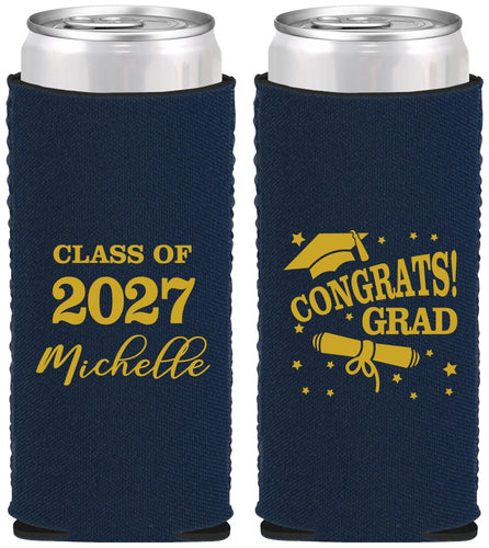 Custom Graduation Neoprene Slim Can Coolers - Class Of 2027 Congrats | 130027