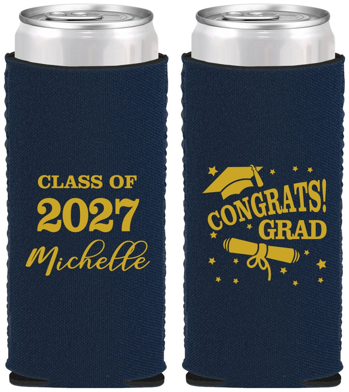 Custom Graduation Neoprene Slim Can Coolers - Class Of 2027 Congrats | 130027