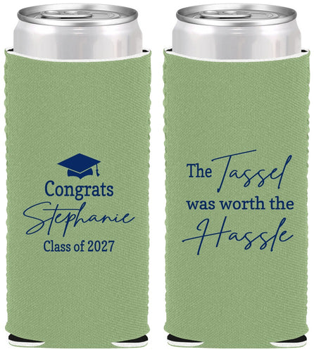 Custom Graduation Neoprene Slim Can Coolers - Class Of 2027 Tassel Hassel | 130031