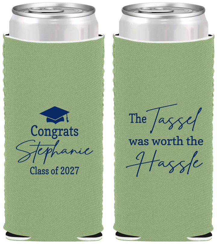 Custom Graduation Neoprene Slim Can Coolers - Class Of 2027 Tassel Hassel | 130031