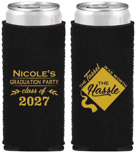 Custom Graduation Neoprene Slim Can Coolers - Class Of 2027 Tassel Hassel | 130032