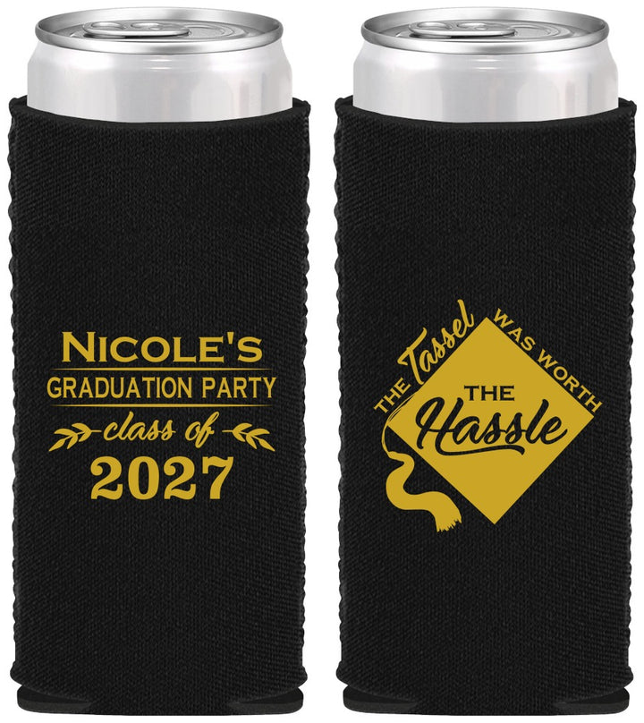 Custom Graduation Neoprene Slim Can Coolers - Class Of 2027 Tassel Hassel | 130032