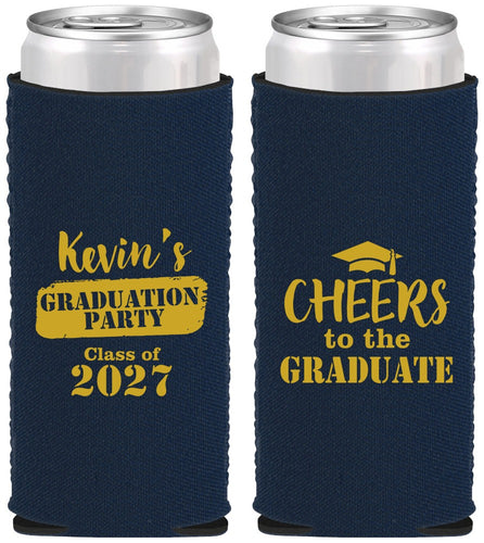 Custom Graduation Neoprene Slim Can Coolers - Class Of 2027 Cheers Graduate | 130034