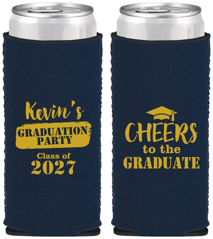 Custom Graduation Neoprene Slim Can Coolers - Class Of 2027 Cheers Graduate | 130034
