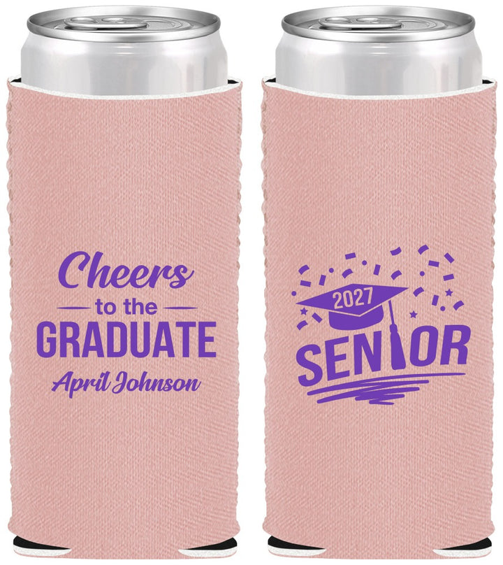 Custom Graduation Neoprene Slim Can Coolers - Class Of 2027 Cheers Graduate | 130035