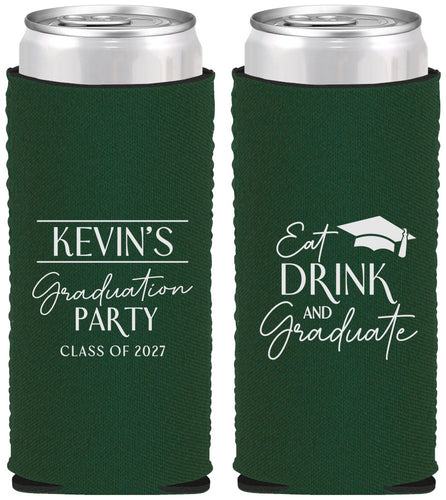 Custom Graduation Neoprene Slim Can Coolers - Class Of 2027 Eat Drink Graduate | 130043