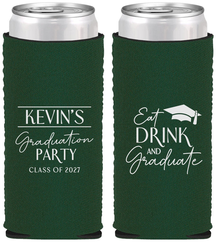 Custom Graduation Neoprene Slim Can Coolers - Class Of 2027 Eat Drink Graduate | 130043