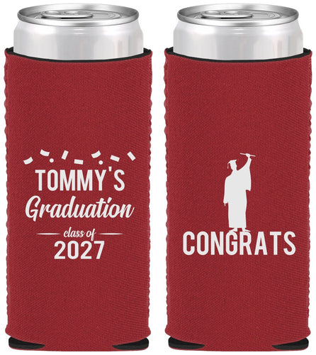 Custom Graduation Neoprene Slim Can Coolers - Class Of 2027 Congrats | 130046