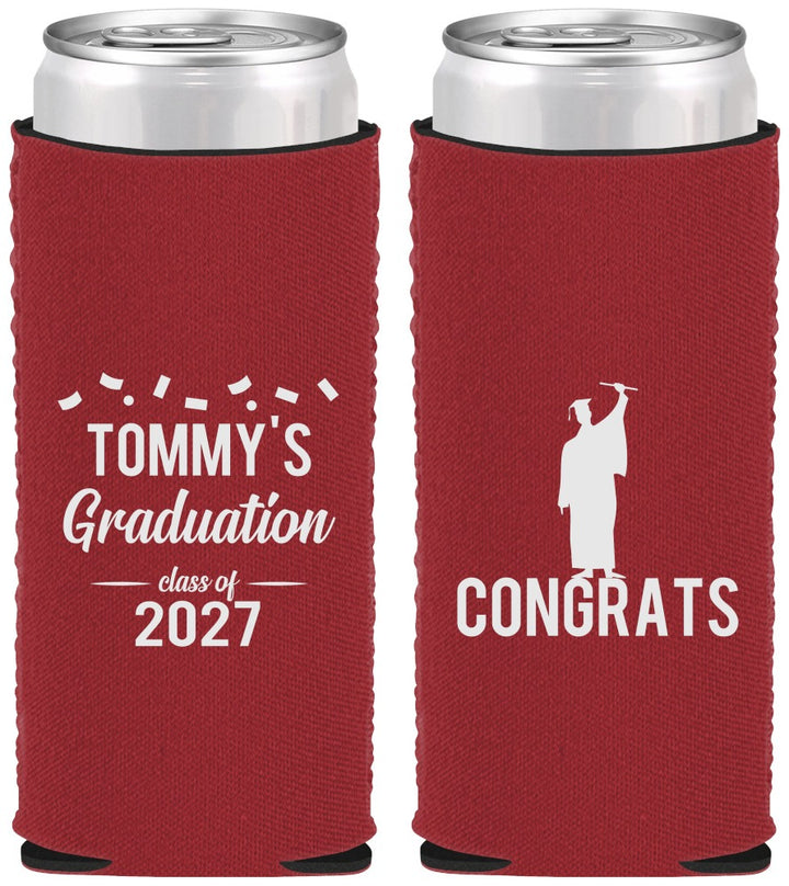 Custom Graduation Neoprene Slim Can Coolers - Class Of 2027 Congrats | 130046