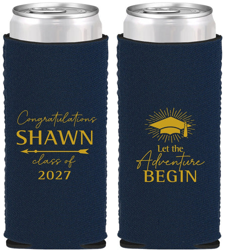 Custom Graduation Neoprene Slim Can Coolers - Class Of 2027 Adventure Begin | 130048