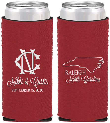 Custom Wedding Neoprene Slim Can Coolers - North Carolina | 132