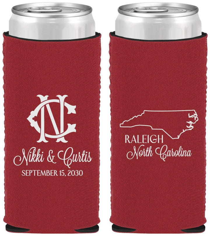 Custom Wedding Neoprene Slim Can Coolers - North Carolina | 132