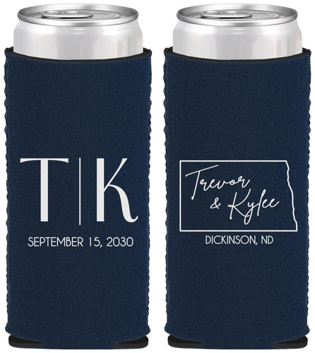 Custom Wedding Neoprene Slim Can Coolers - North Dakota | 133
