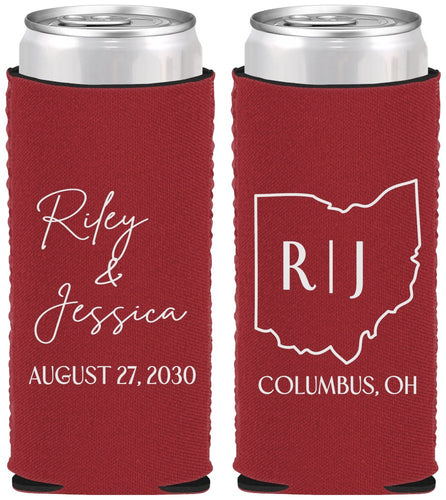 Custom Wedding Neoprene Slim Can Coolers - Ohio | 134