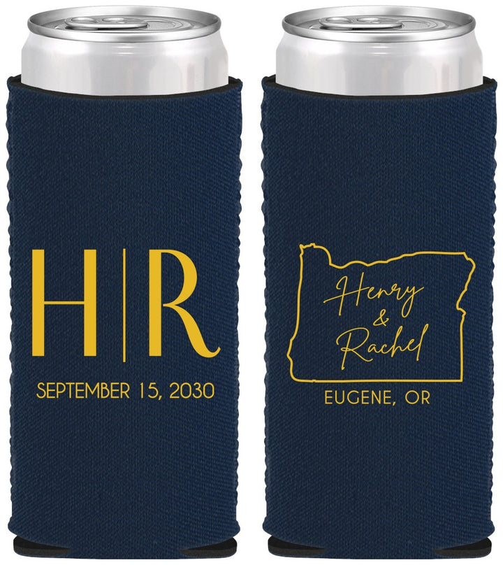 Custom Wedding Neoprene Slim Can Coolers - Oregon | 136