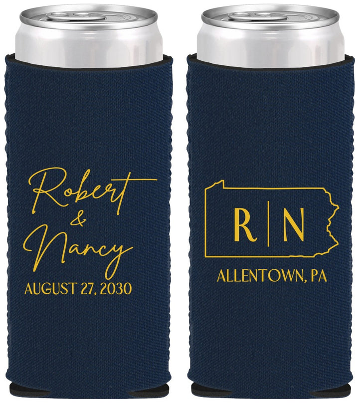 Custom Wedding Neoprene Slim Can Coolers - Pennsylvania | 137