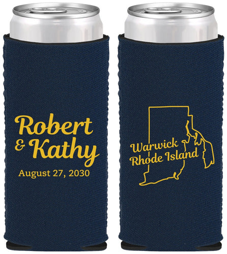 Custom Wedding Neoprene Slim Can Coolers - Rhode Island | 138
