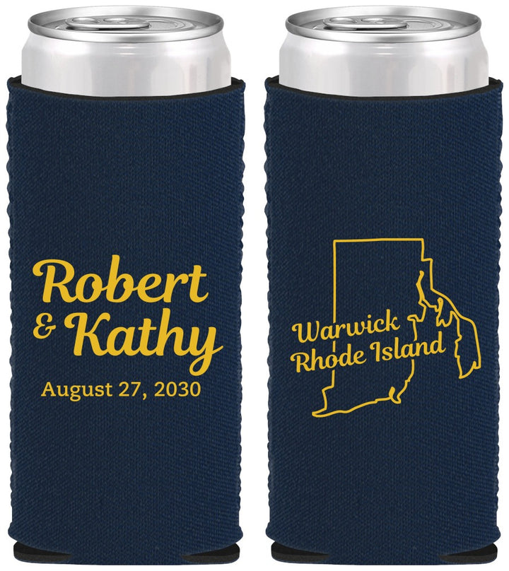 Custom Wedding Neoprene Slim Can Coolers - Rhode Island | 138
