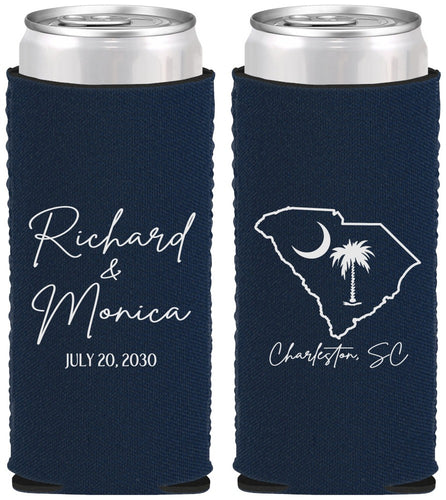 Custom Wedding Neoprene Slim Can Coolers - South Carolina | 139