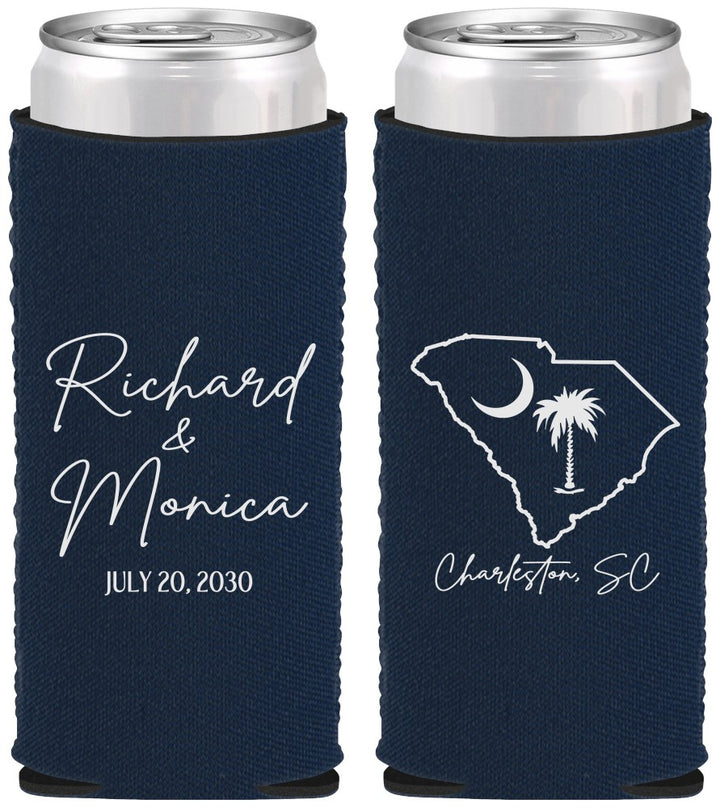 Custom Wedding Neoprene Slim Can Coolers - South Carolina | 139