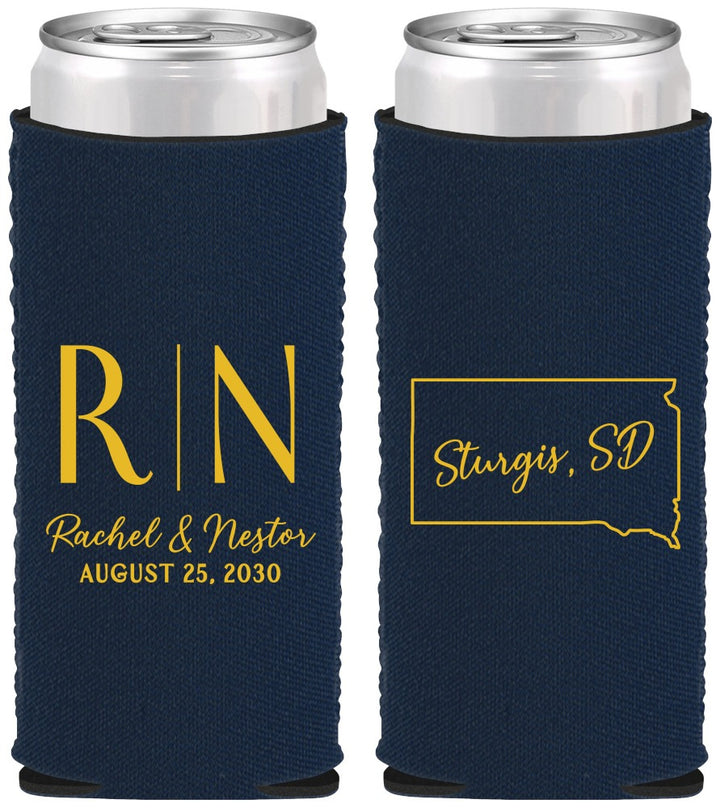 Custom Wedding Neoprene Slim Can Coolers - South Dakota | 140