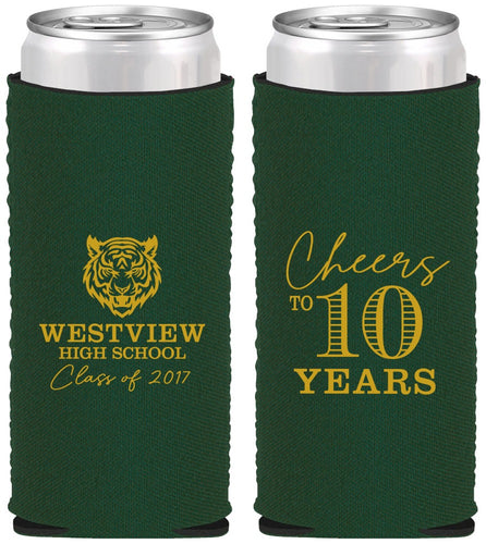 Custom Class Reunion Neoprene Slim Can Coolers - Class Of 2017 10 Year | 140005
