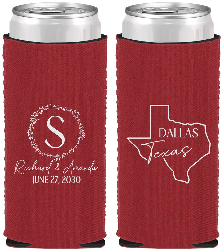 Custom Wedding Neoprene Slim Can Coolers - Texas | 142
