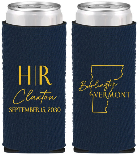 Custom Wedding Neoprene Slim Can Coolers - Vermont | 144