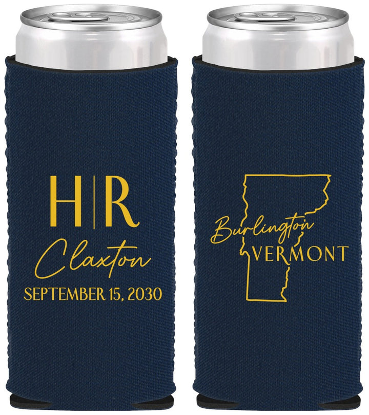 Custom Wedding Neoprene Slim Can Coolers - Vermont | 144