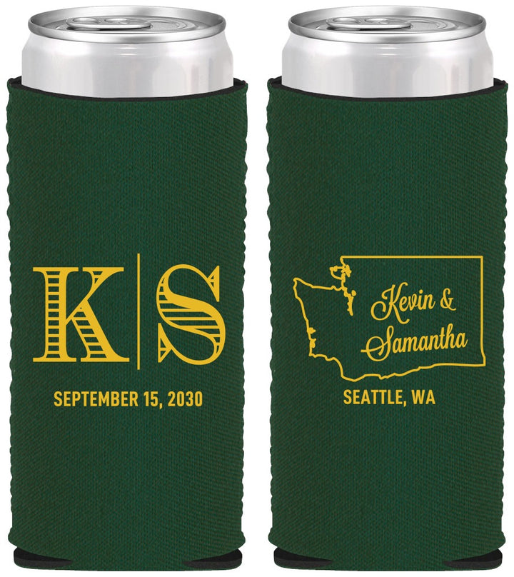 Custom Wedding Neoprene Slim Can Coolers - Washington | 146