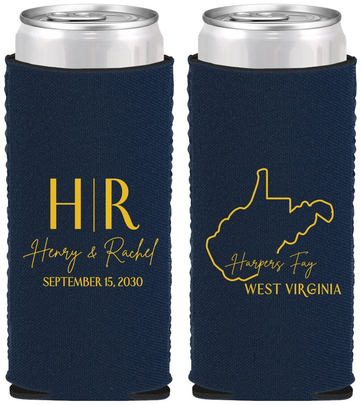 Custom Wedding Neoprene Slim Can Coolers - West Virginia | 147