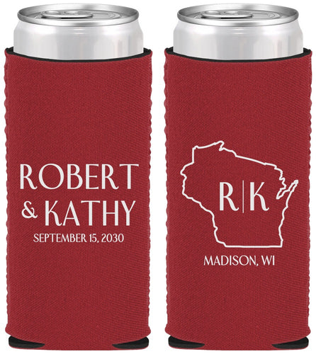 Custom Wedding Neoprene Slim Can Coolers - Wisconsin | 148