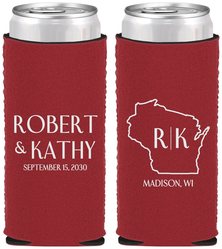 Custom Wedding Neoprene Slim Can Coolers - Wisconsin | 148