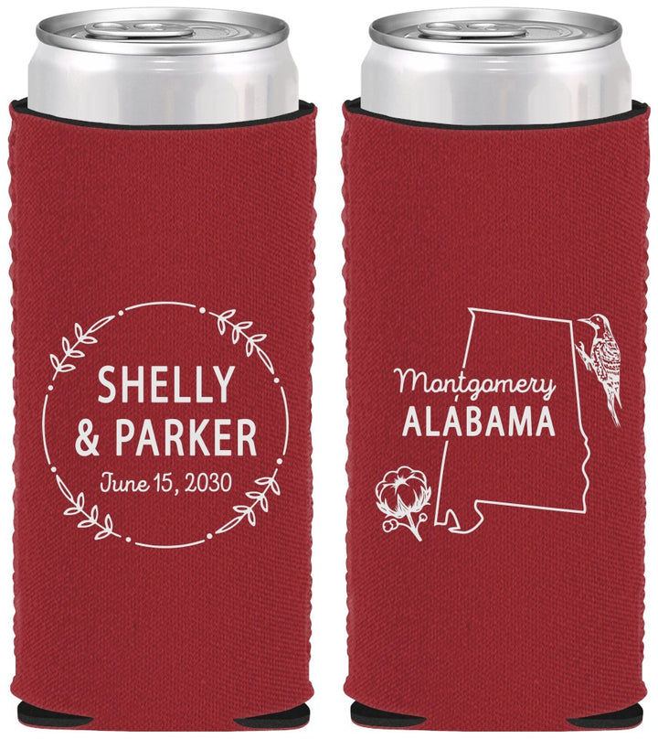 Custom Wedding Neoprene Slim Can Coolers - Alabama | 150