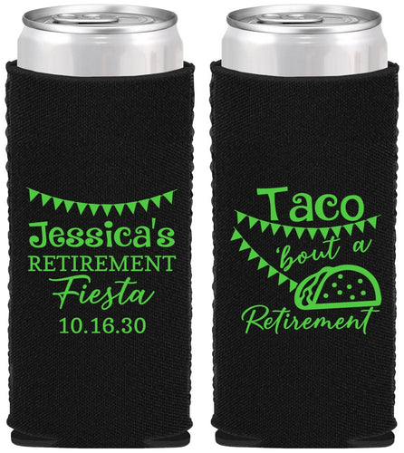 Custom Retirement Neoprene Slim Can Coolers - Taco Bout A Retirement | 150002