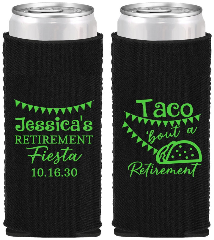 Custom Retirement Neoprene Slim Can Coolers - Taco Bout A Retirement | 150002