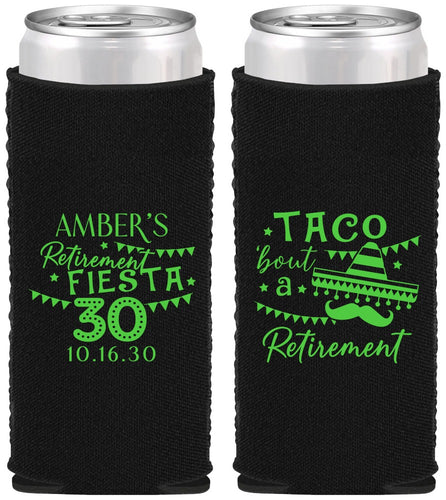 Custom Retirement Neoprene Slim Can Coolers - Taco Bout A Retirement | 150003