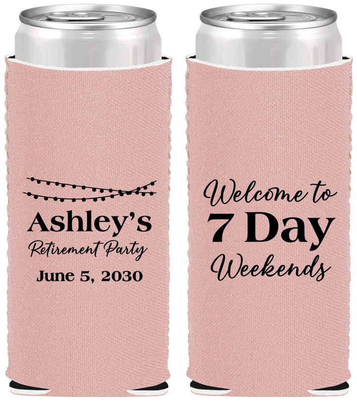 Custom Retirement Neoprene Slim Can Coolers - 7 Day Weekends | 150004