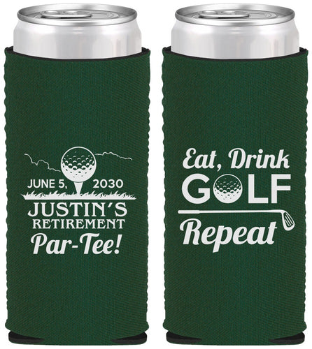Custom Retirement Neoprene Slim Can Coolers - Eat Drink Golf Repeat | 150005